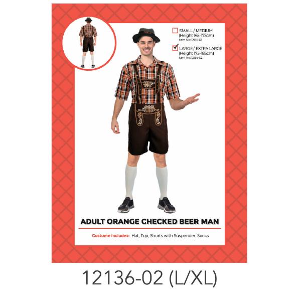 Adults Orange Checkered Beer Man Costume - L/XL
