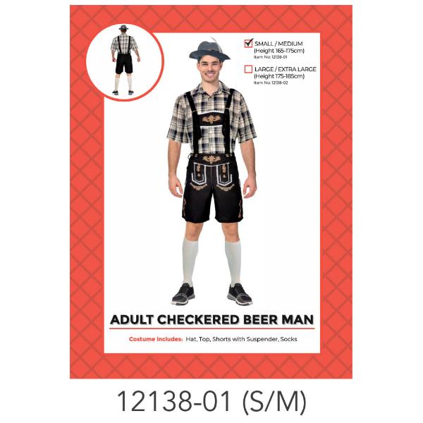Adults Blue & Cream Checkered Beer Man Costume - S/M