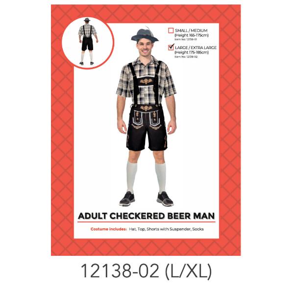 Adults Blue & Cream Checkered Beer Man Costume - L/XL