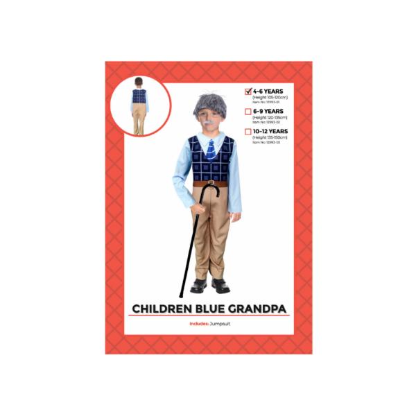 Children Blue Grandpa Costume - 4 - 6 Years