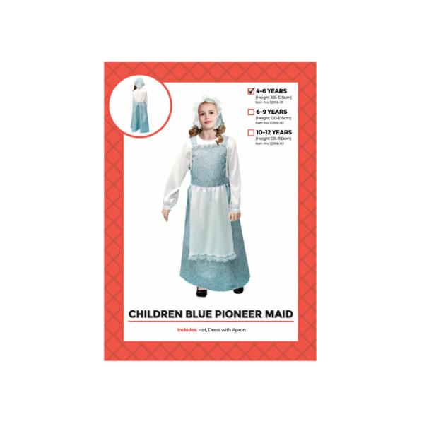 Children Blue Pioneer Maid Costume - 4 - 6 Years