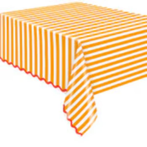 Orange Striped Tablecover With Flannel Backing - 137X213cm