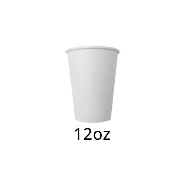 50 Pack White Single Wall Paper Coffee Cups - 12oz