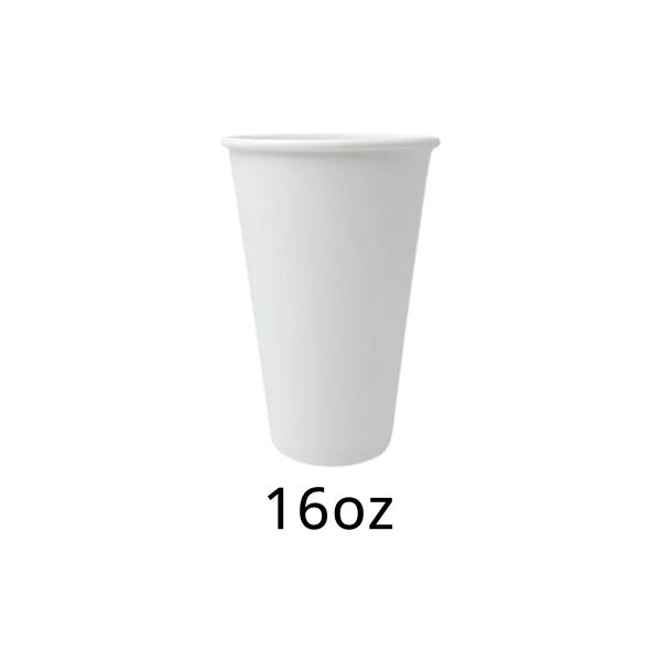50 Pack White Single Wall Paper Coffee Cups - 16oz