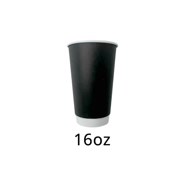 25 Pack Black Double Wall Paper Coffee Cups - 16oz