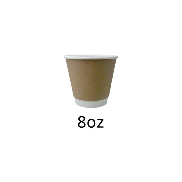 25 Pack Kraft Double Wall Paper Coffee Cups - 8oz
