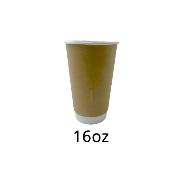 25 Pack Kraft Double Wall Paper Coffee Cups - 16oz