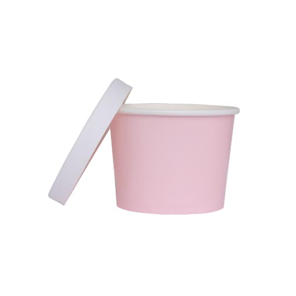 5 Pack Pastel Pink Paper Tub With Lid - 11.2cm x 9.2cm x 8.2cm