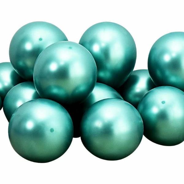 10 Pack Metallic Chrome Green Balloons - 30cm