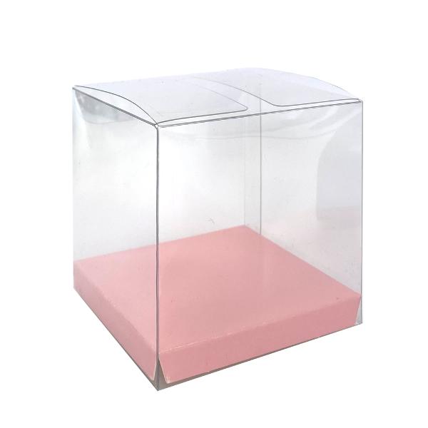10 Pack Clear Pastel Pink Favour Box - 8cm x 8cm