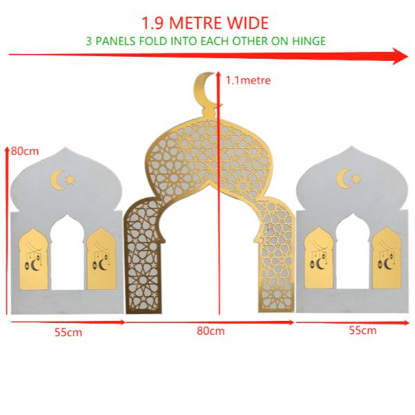 Giant Gold Natural Wood & Acrylic Wide Tall Masjid - 180cm x 110cm