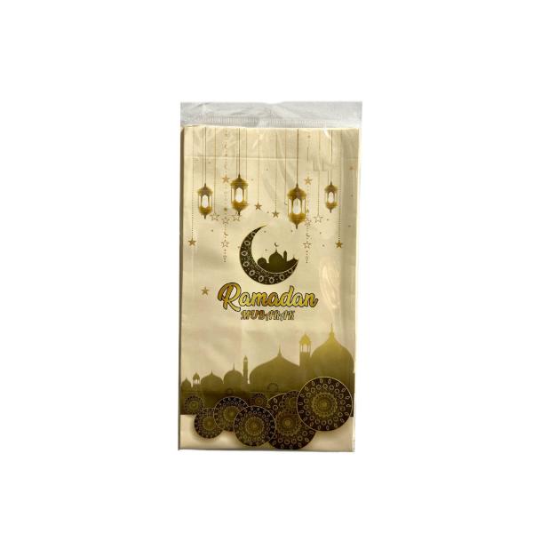 6 Pack White & Gold Ramadan Kraft Paper Bag With Stickers 22cm x 12cm x 8cm