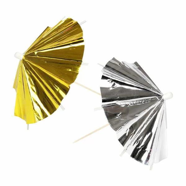 10 Pack Gold Foil Umbrella Picks
