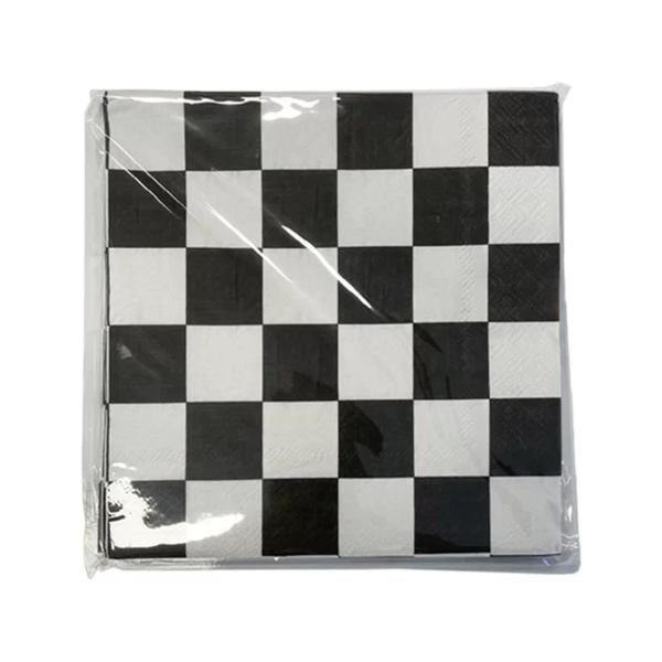 16 Pack Black & White Checkered Napkins - 37cm x 37cm x 27cm | The Base ...