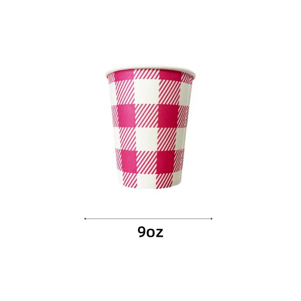 20 Pack Pink Gingham Paper Cup - 266ml