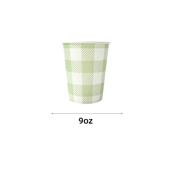 20 Pack Green Gingham Paper Cup - 266ml