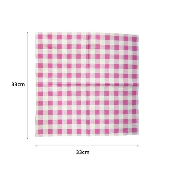 25 Pack Pink Gingham Lunch Napkin - 33cm x 33cm