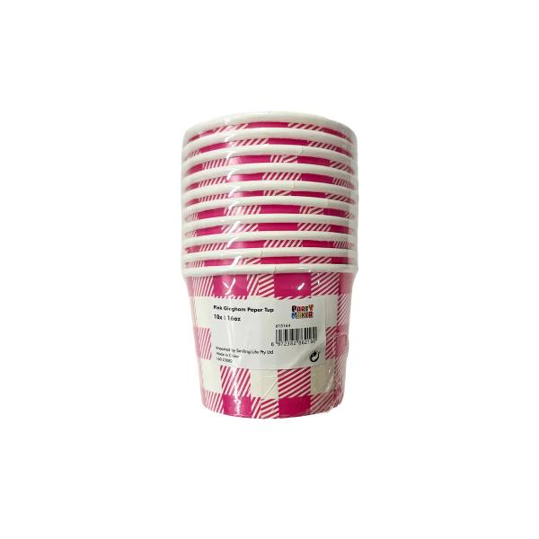 10 Pack Pink Gingham Paper Tub - 473ml
