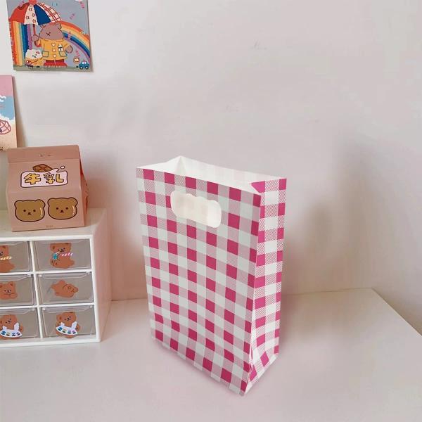 6 Pack Pink Gingham Paper Bag - 12cm x 6cm x 18.5cm