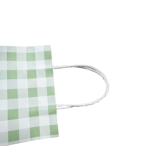 10 Pack Green Gingham Paper Bag - 15cm x 8cm x 12cm