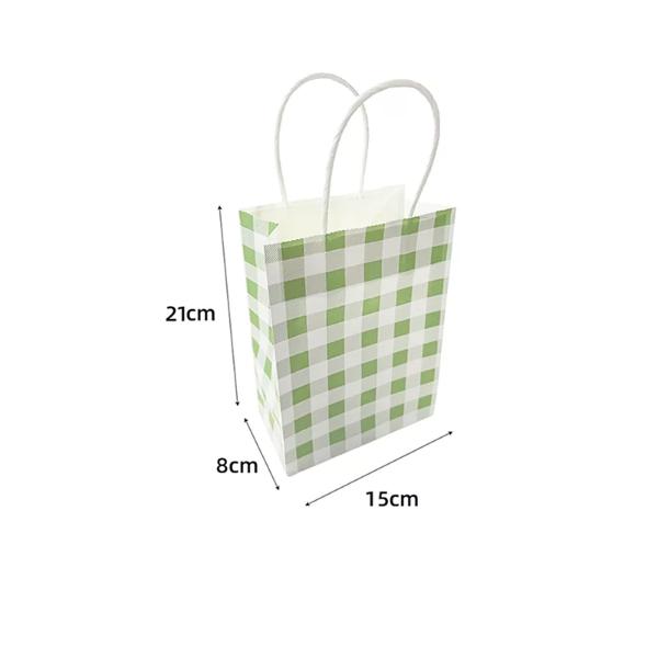 10 Pack Green Gingham Paper Bag - 15cm x 8cm x 12cm