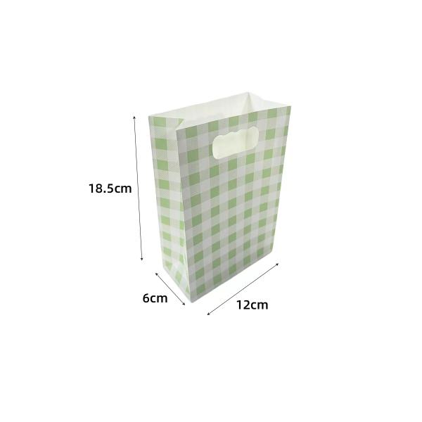 6 Pack Green Gingham Paper Bag - 12cm x 6cm x 18.5cm