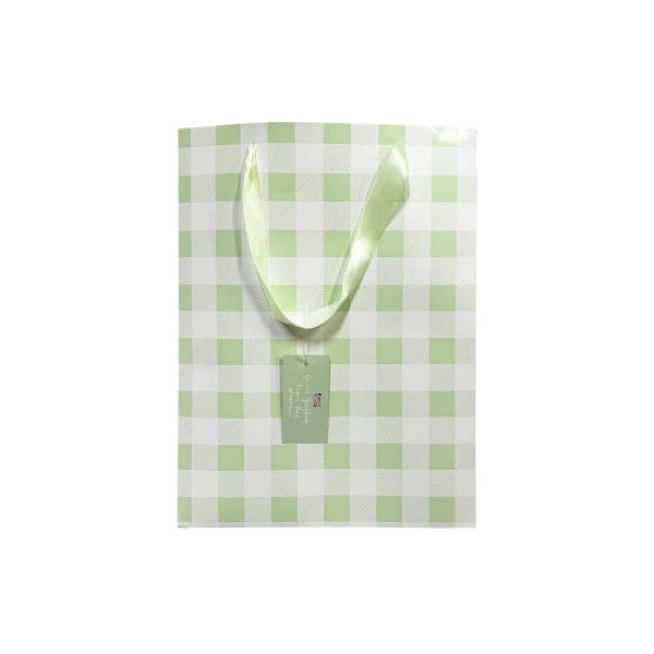 Green Gingham Paper Bag - 25cm x 10cm x 33cm
