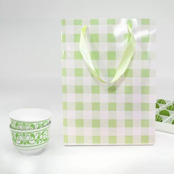 Green Gingham Paper Bag - 25cm x 10cm x 33cm