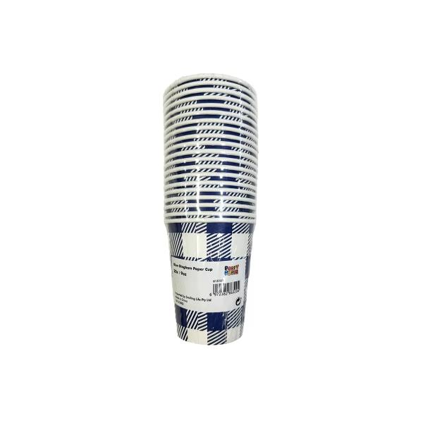20 Pack Blue Gingham Paper Cup - 266ml