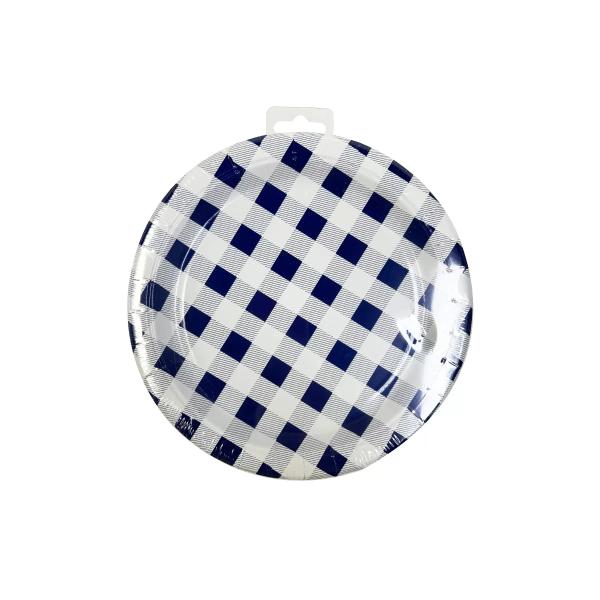 20 Pack Blue Gingham Paper Plate - 22cm