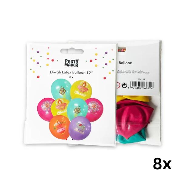 8 Pack Diwali Latex Balloon - 30cm