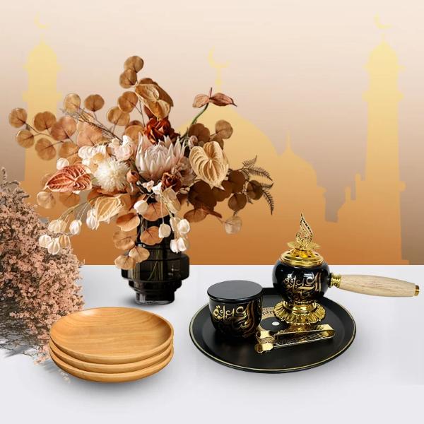 4 Pack Metal Ceramic Arabic Incense Burner Set - 25cm x 17.5cm