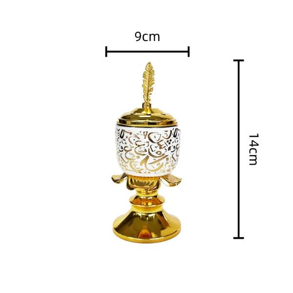 Metal Ceramic Gold & White Arabic Incense Burner - 9cm x 14cm