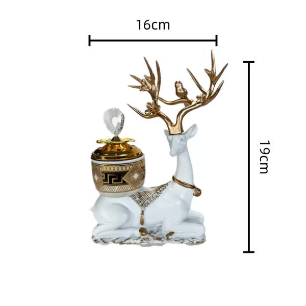 Arabic Metal Ceramic Gold & White Deer Incense Burner - 16cm x 19cm