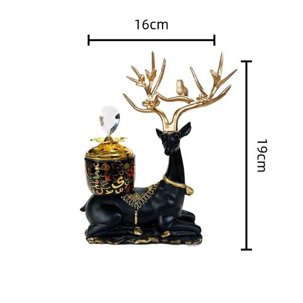 Arabic Metal Ceramic Gold & Black Deer Incense Burner - 16cm x 19cm