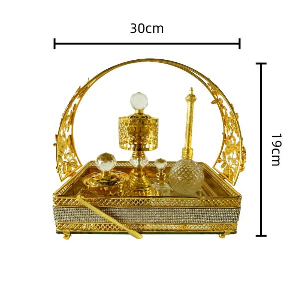 Arabic Metal Ceramic Gold Incense Burner Set - 30cm x 19cm