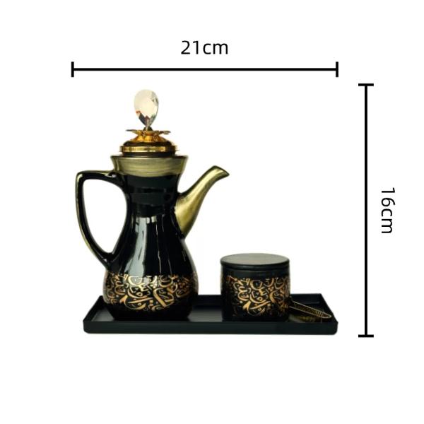 Arabic Metal Ceramic Black Incense Burner Set - 21cm x 16cm