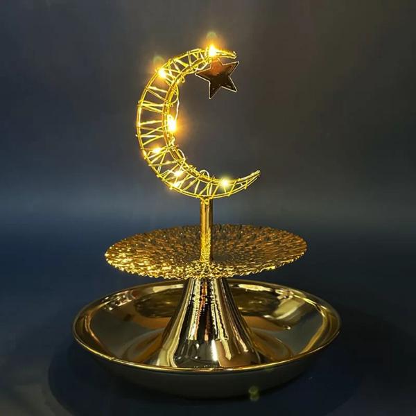 2 Tier Ramadan Serving Trays With Moon Led Light - 19cm x 21cm