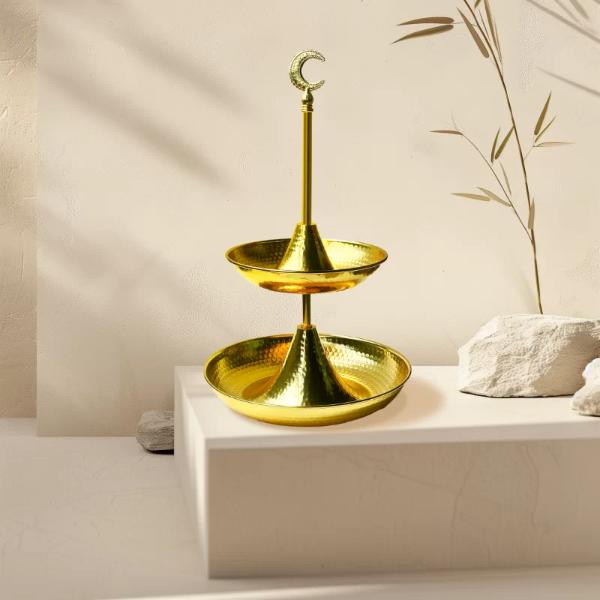 2 Tier Gold Serving tray With Moon Handle - 26cm x 44cm