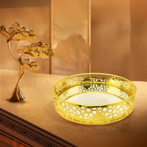 Round Golden Mirror Serving Tray - 30cm