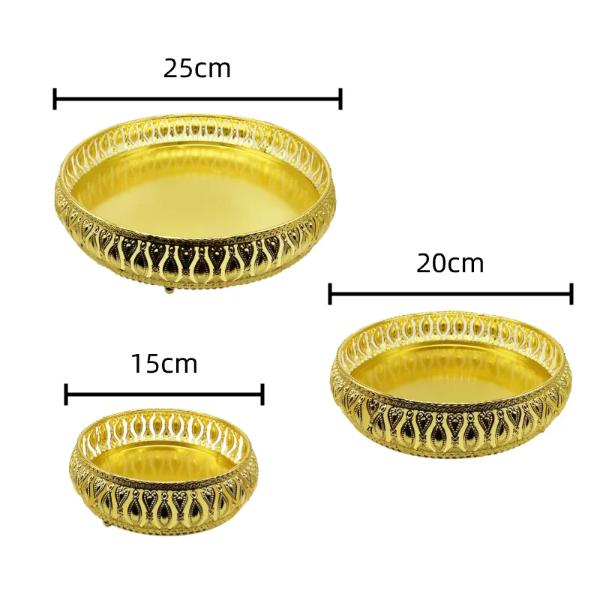 3 Pack Golden Round Serving Tray Set