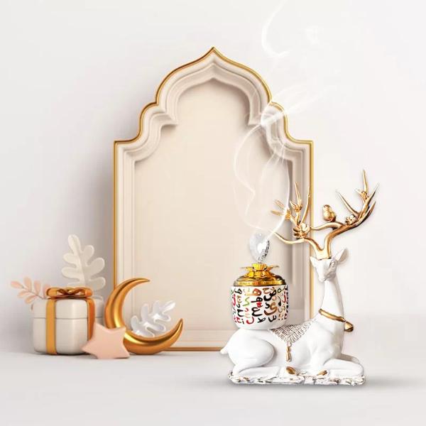 Arabic White Deer Metal Ceramic Incense Burner - 16cm x 19cm