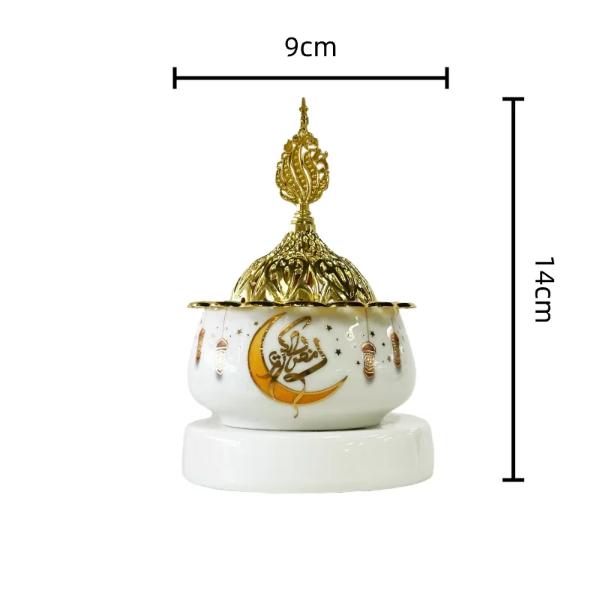 Arabic White & Gold Metal Ceramic Incense Burner - 9cm x 14cm