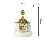 Load image into Gallery viewer, Arabic White &amp; Gold Metal Ceramic Incense Burner - 9cm x 14cm
