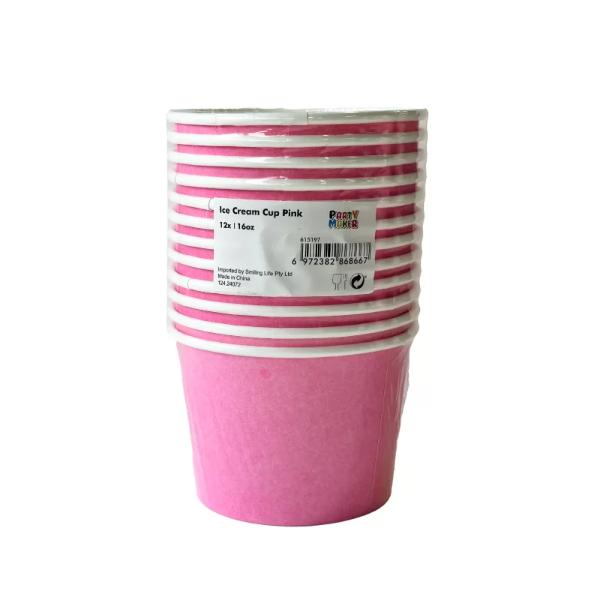 12 Pack Pink Paper Tubs - 16oz