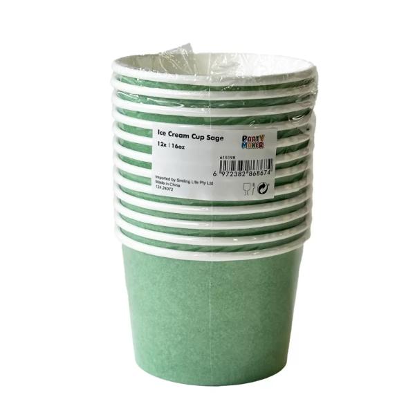 12 Pack Sage Paper Tubs - 16oz