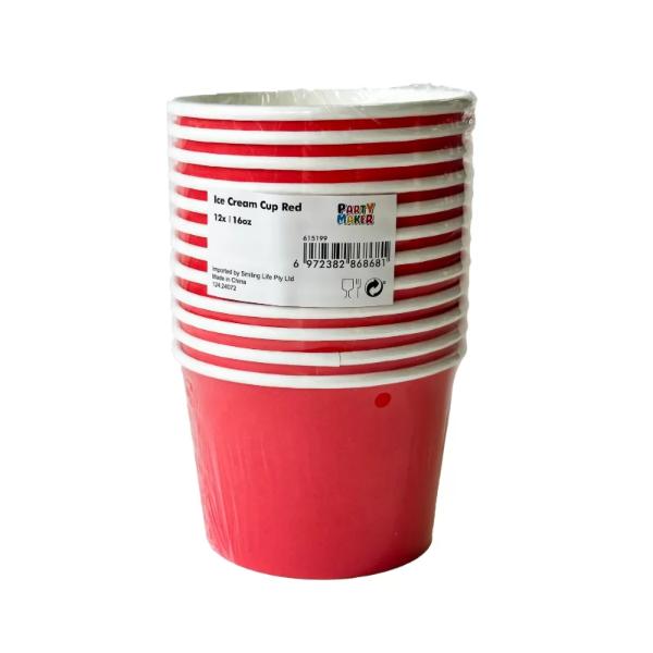 12 Pack Red Paper Tubs - 16oz