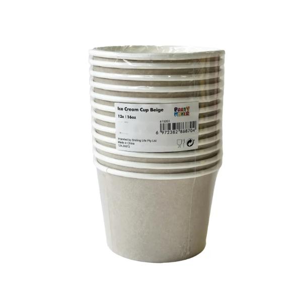 12 Pack Beige Paper Tubs - 16oz