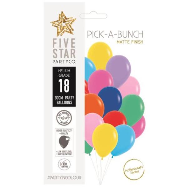 18 Pack Matte Assorted Balloons - 30cm