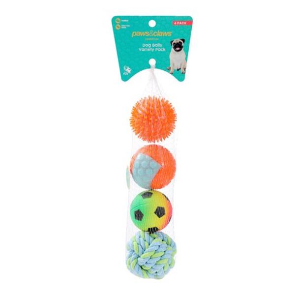 4 Pack Dog Ball Toys - 6.5cm